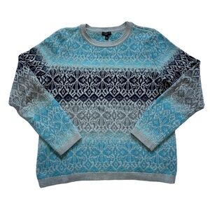 Talbots Blue & Gray Fair Isle Wool Blend Knit Sweater US LP